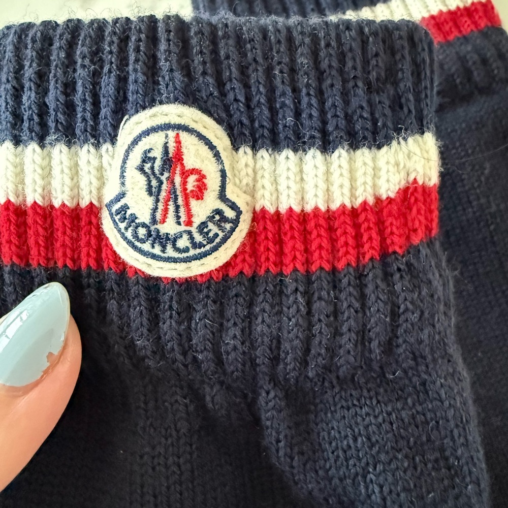 AUTH Moncler Logo Patch Striped Wool Gloves, Size L, Made In Italy - Picture 3 of 8